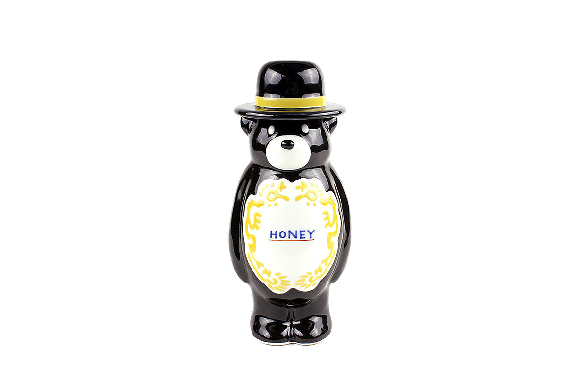 くまの蜂蜜瓶 黒釉黄彩龍文“HONEY”